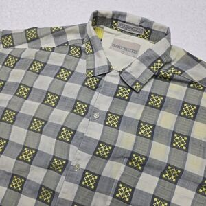 Vintage L' Uomo Sergio Valente‎ Mens Shirt Short Sleeve XL Gray Yellow Plaid